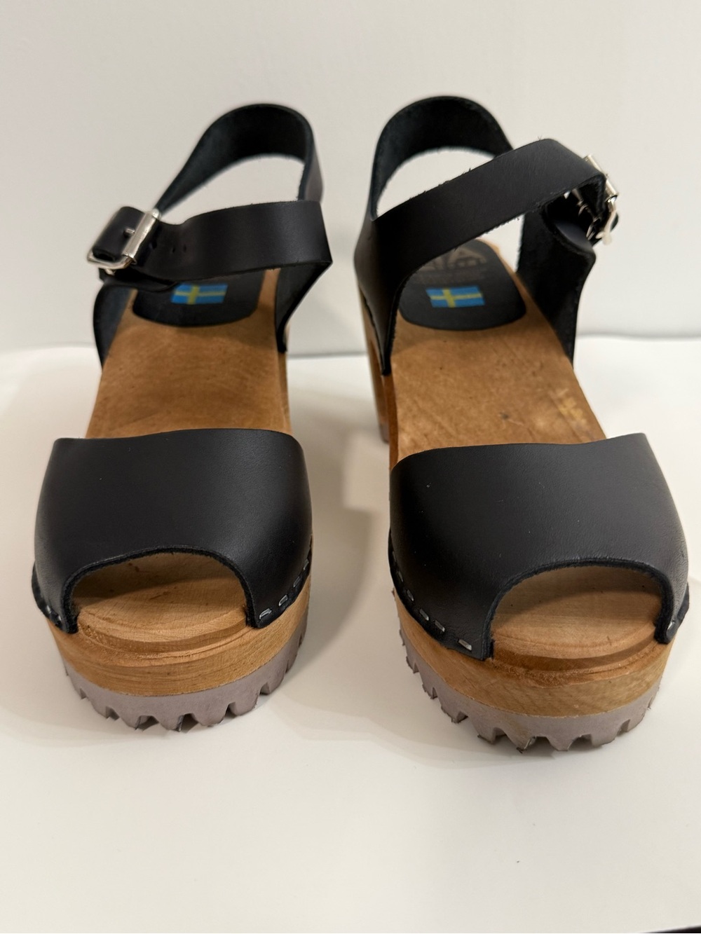 MIA Black Leather Clog Sandals with Wood Sole size 6 36 - Picture 4 of 6